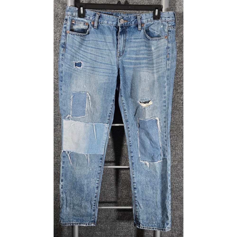 J.Crew Broken In Boyfriend Jeans Size 30 Medium Wash Distressed Patchwork Denim